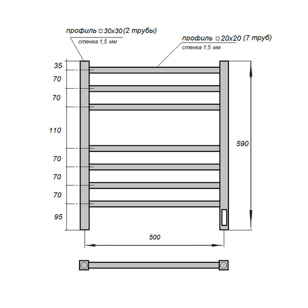 Полотенцесушитель электрический HOLLER Ларго LR00165BM 600x500, черный матовый