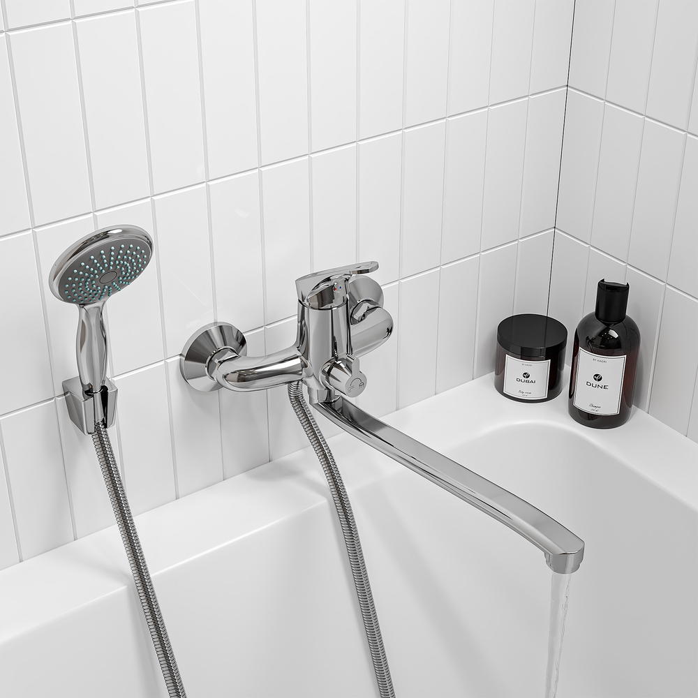 Смеситель ванна длинный излив GROSS AQUA Базис (Base) 7211258C-35S