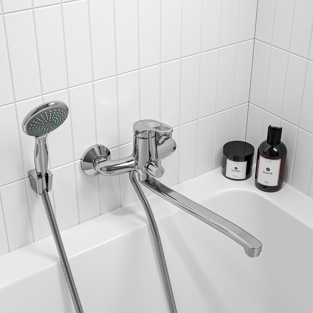 Смеситель ванна длинный излив GROSS AQUA Базис (Base) 7211258C-35S