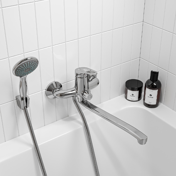 Смеситель ванна длинный излив GROSS AQUA Базис (Base) 7211258C-35S