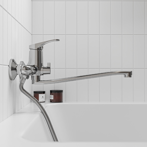 Смеситель ванна длинный излив GROSS AQUA Базис (Base) 7211258C-35S