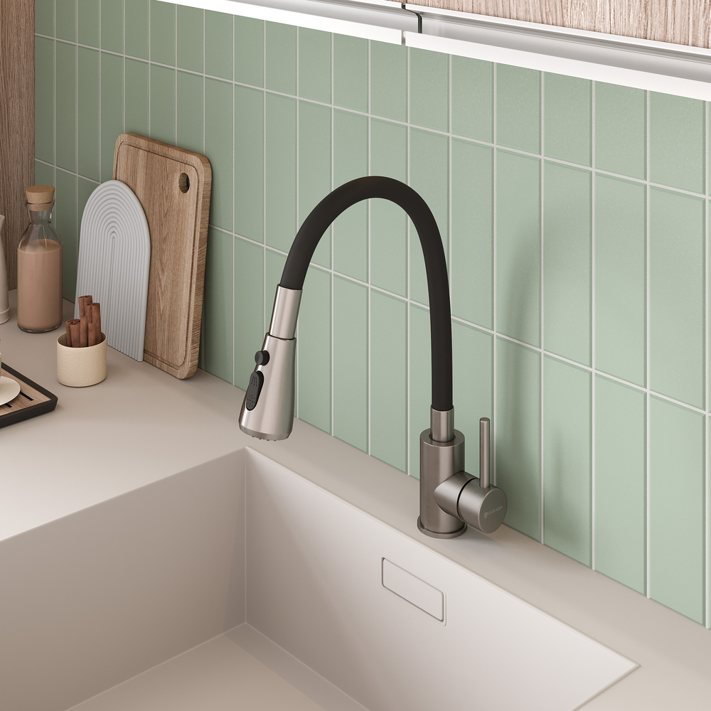 Смеситель для кухни с гибк.изливом GROSS AQUA Сталь (Neosteel) 3241609SSB
