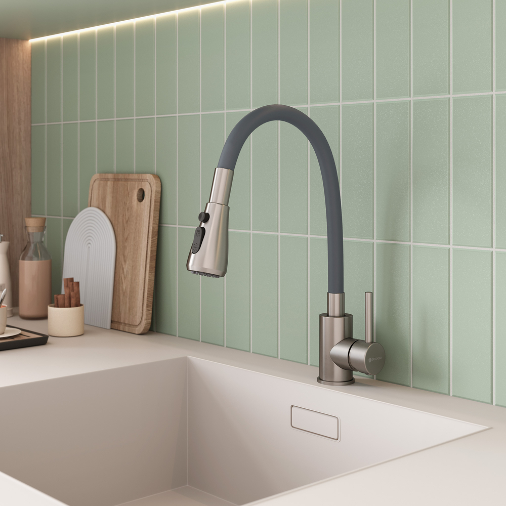Смеситель для кухни с гибк.изливом GROSS AQUA Сталь (Neosteel) 3241609SSG