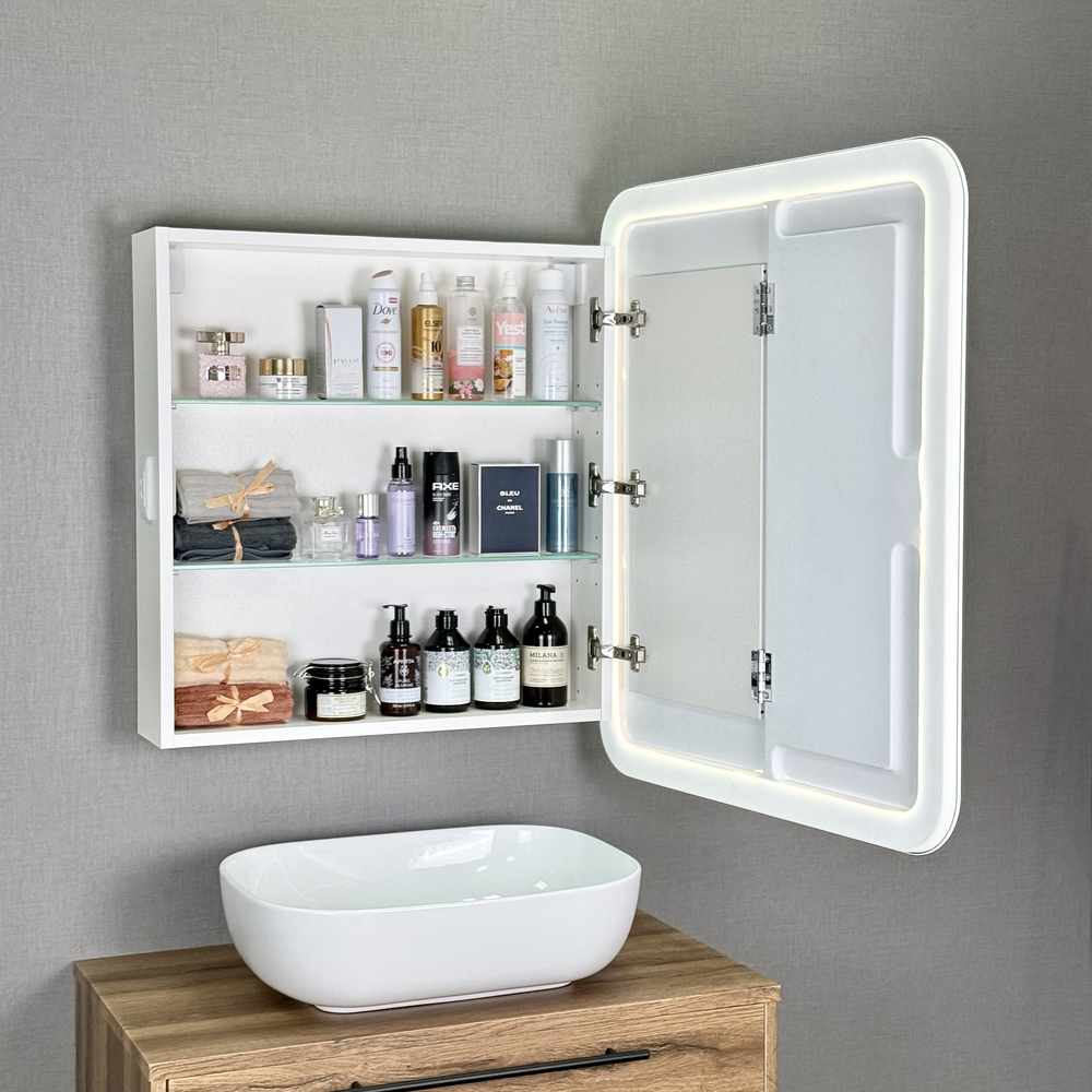 Шкаф зеркальный COSMETIC Light -70 белый Alavann 