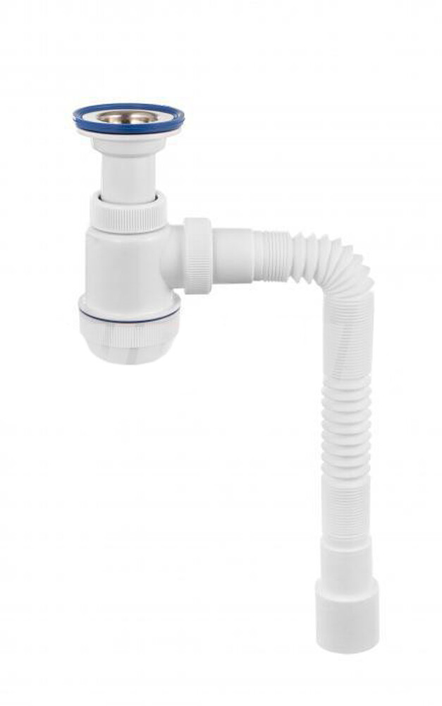 ВП 0678 Сифон "МИНИ Элит" с лит вып. нерж. чашкой д. 63 мм и гибкой трубой (1 1/2-40/50)