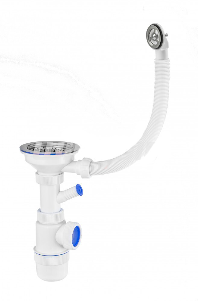 ВП 6177 Сифон"Элит"с нержчашкой д.112 мм,отв.для СМ и круг.перел.(керам.моек)(3 1/2 - 40 мм) 6151-112