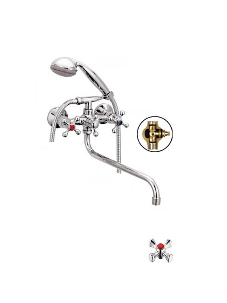 Смеситель Ванна Lemen 1/2 м/к Крест шар. перекл. душа (20965) латунь