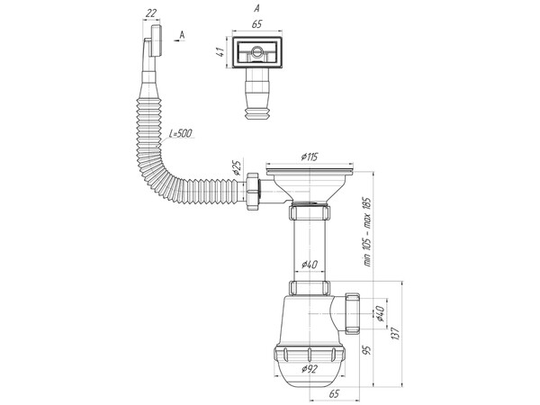 A0145S Сифон АНИ Пласт 3 1/2"*40 Грот с гофрир. переливом