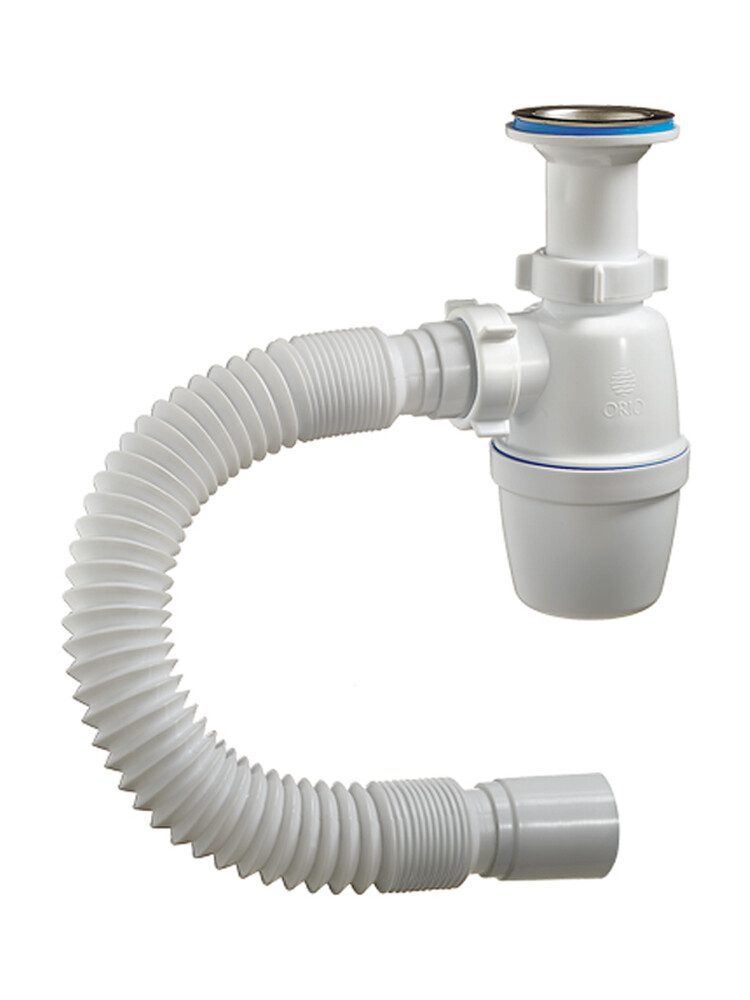 А-40028 Сифон бутылочный ОРИО 1 1/2" х 40 с литым выпуском, с гибкой трубой 40-40