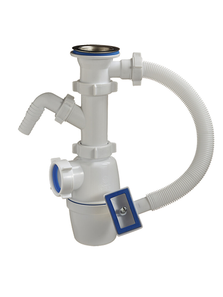 А-4054 Сифон бутылочный ОРИО 1 1/2" х 40 с переливом, с одним отводом с/м