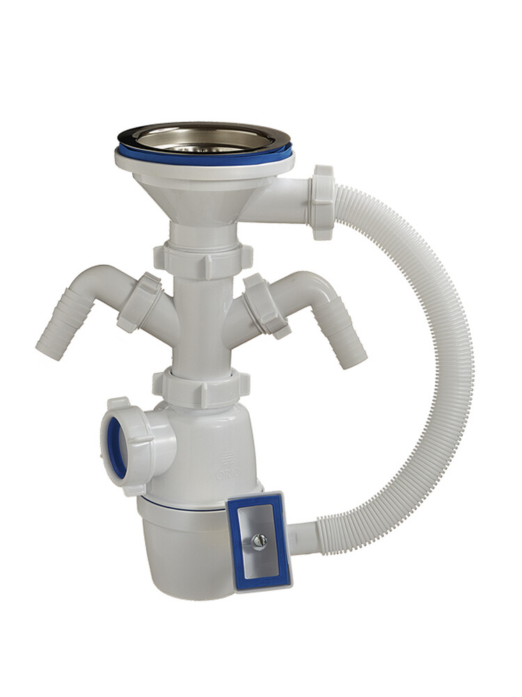 А-4013 Сифон бутылочный ОРИО 3 1/2" х 40 с переливом, с двумя отводами