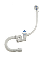 А-60089 Сифон для ванны (обвязка) ОРИО 1 1/2"х40, регул, пл.реш D=70 мм,перелив.и гиб.труб.40-40/50