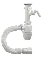 А-70059 Сифон бутылоч. ОРИО 1 1/2" х 40 с пласт.решетк. D=70 мм, с отводом, с гибкой трубой 40-40/50