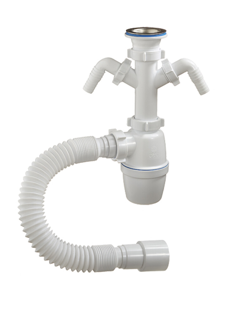 А-40069 Сифон бутылочный ОРИО 1 1/2" х 40 с двумя отводами и гибкой трубой 40-40/50