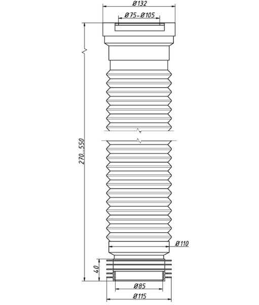Слив унитаза АРМИРОВАННЫЙ ОРИО раздвижной С-996 , L=270-550 мм