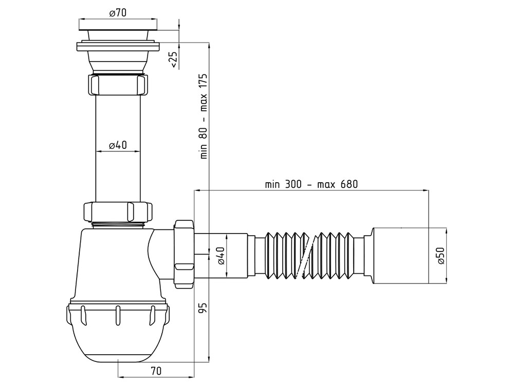 A0110 Сифон АНИ Пласт 1 1/2"*40 Грот с гофрой 40/50