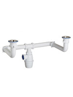 К-4309 Сифон двойной бутылочный одноуровневый ОРИО 1 1/2" х 40, со смещенными сливами