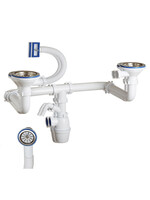 К-43592 Сифон двойной бут. одноуровн. ОРИО 3 1/2" х 40, со смещ. сливами, отвод. и УНИВЕР.переливом