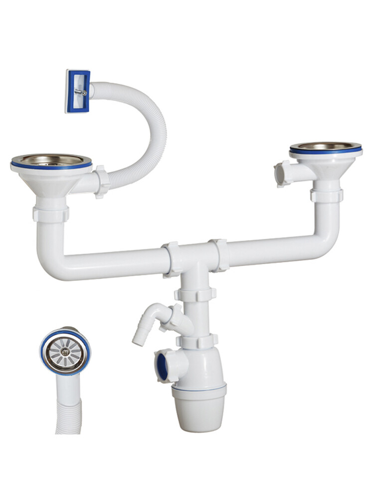 К-40592 Сифон двойной бут. одноуровн. ОРИО 3 1/2" х 40, отводом и УНИВЕРСАЛЬНЫМ переливом