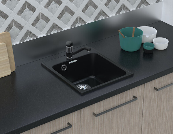 Мойка для кухни GranFest QUARZ GF-QUARZ 17 СТАНДАРТ 1 чаша 420*480 мм без сифона (17 черный)