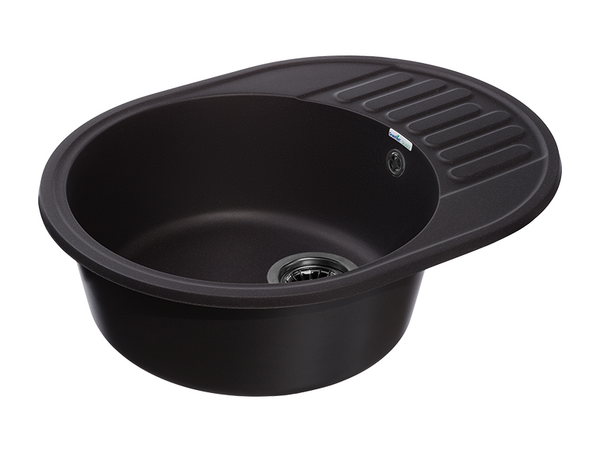 Мойка для кухни GranFest QUARZ GF-QUARZ 58 РОНДО чаша+крыло 620*480 мм без сифона (58 черный)