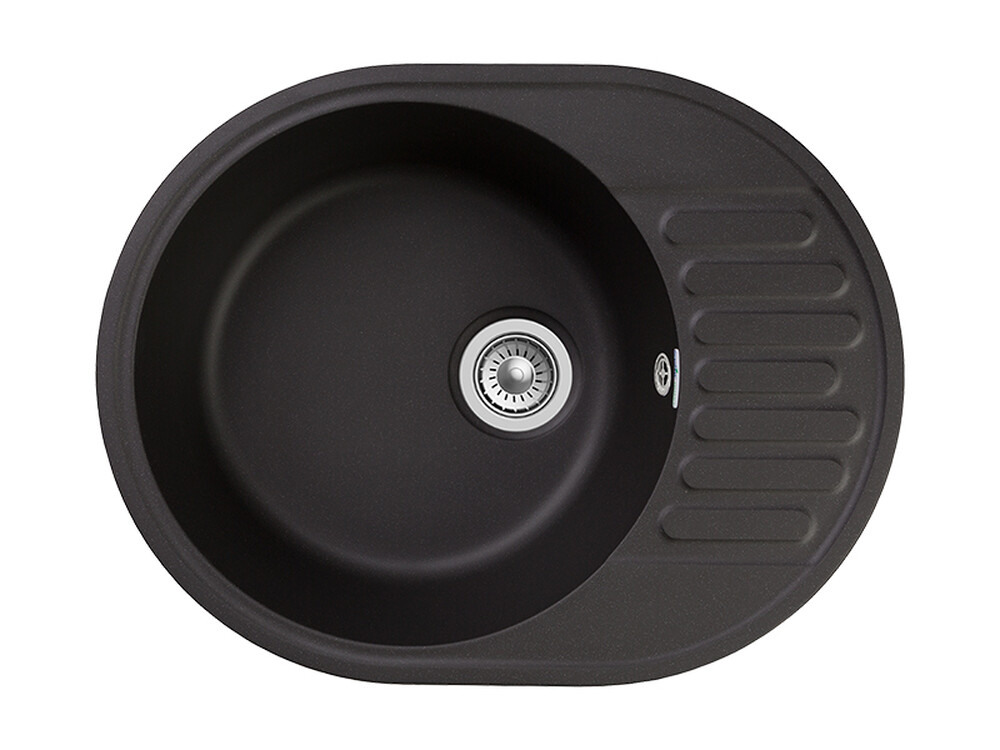 Мойка для кухни GranFest QUARZ GF-QUARZ 58 РОНДО чаша+крыло 620*480 мм без сифона (58 черный)