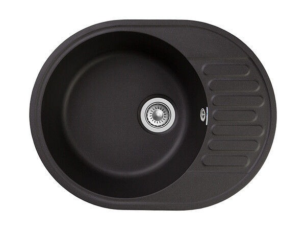 Мойка для кухни GranFest QUARZ GF-QUARZ 58 РОНДО чаша+крыло 620*480 мм без сифона (58 черный)