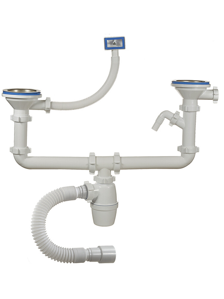 А-40092 Сифон двойной бутыл двухуров ОРИО 3 1/2" х 40 с од отвод с/м,с переливом,гиб трубой 40-40/50