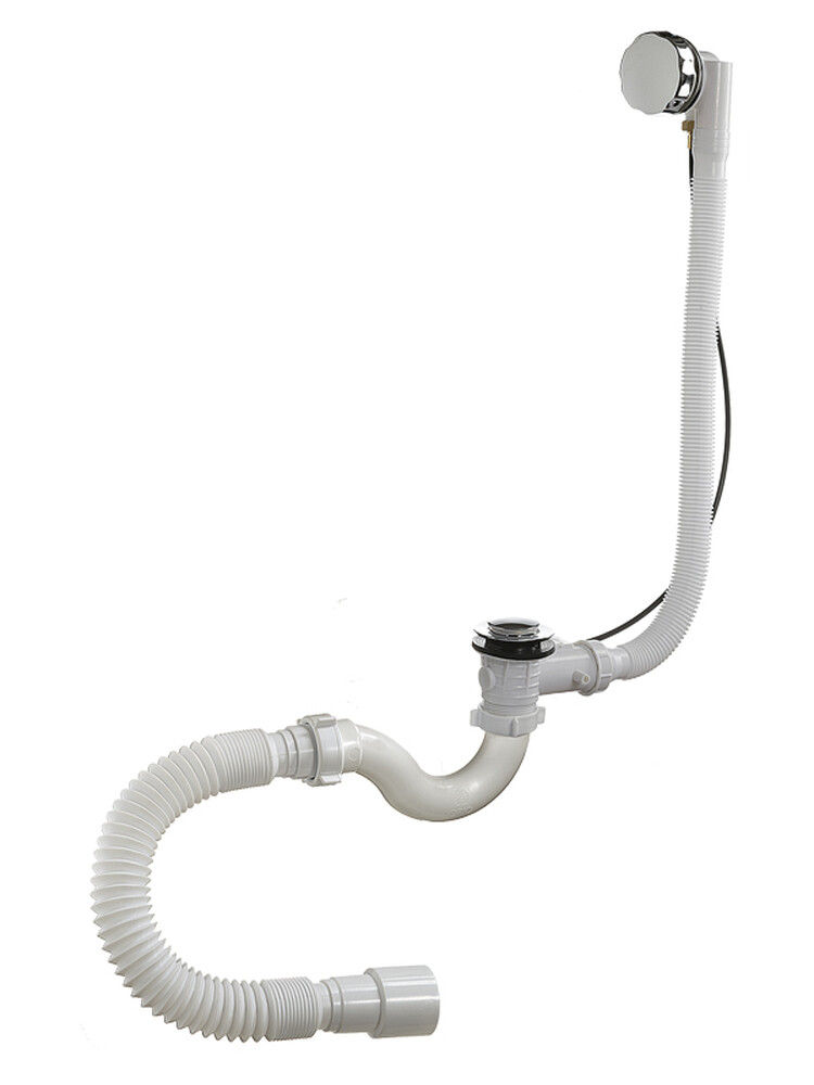 А-23089 Сифон для ванны (обвязка) ОРИО 1 1/2"х40, S -тип, с перел (п/авт,латунь) с гибк.трубой 40/50