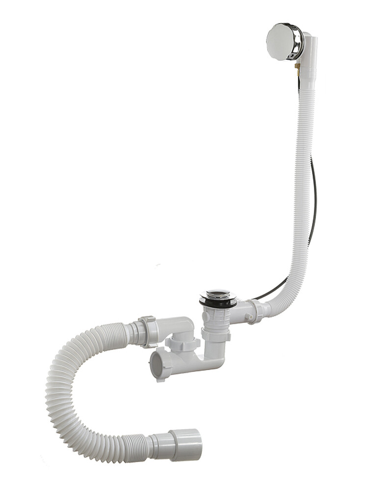 А-27089 Сифон для ванны (обвязка) ОРИО 1 1/2"х40, регул, с перел (п/авт, латунь)с гибк.труб40-40/50