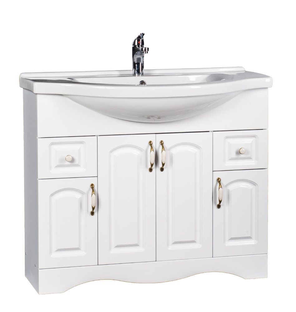 Подстолье SANTREK HOME "Лаура-100" (Белый) 4 двери, 2 ящика под умывальник "Эльбрус-100" 960х800х330