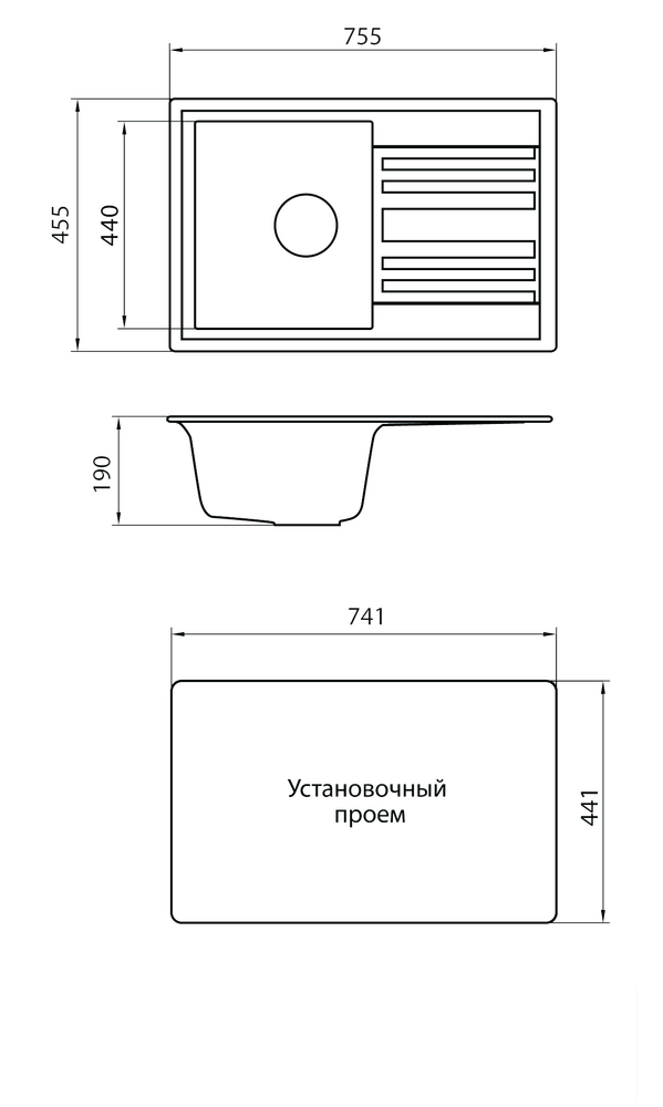 Мойка GRANICOM G-010 (755*455мм), 1 чаша+крыло (шампань)