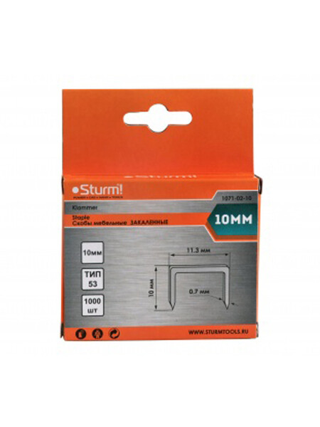 1071-02-10 Скобы для степлера 10мм (тип 53) 1000ШТ. В УПАК.,ОЦИНКОВАННЫЕ, ЗАКАЛЕННЫЕ Sturm!