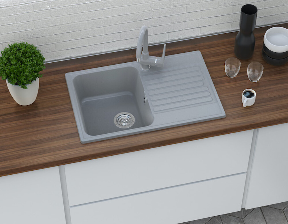 Мойка для кухни GranFest QUARZ GF-QUARZ 78 чаша+крыло 740*480 мм без сифона (78 серый)