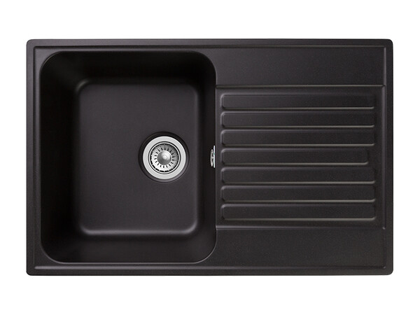 Мойка для кухни GranFest QUARZ GF-QUARZ 78 чаша+крыло 740*480 мм без сифона (78 черный)