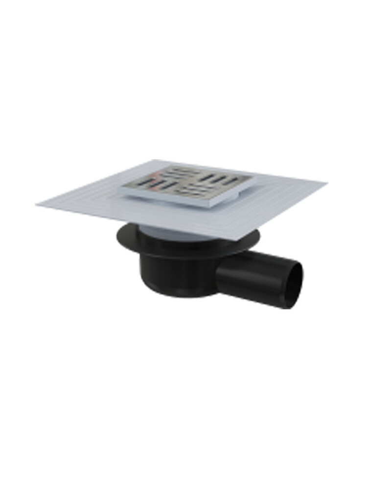 50 трап косой 10х10 с нерж. решеткой, сухой гидрозатвор, воротник 2-х ур. изол. ALCAPLAST APV26С