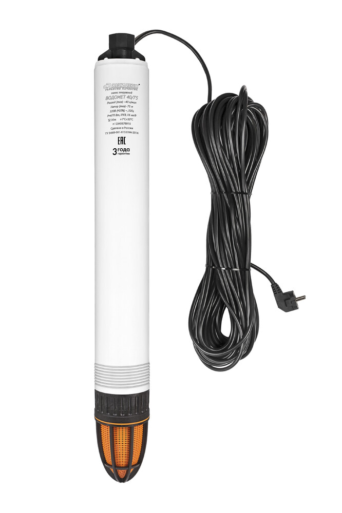 Насос скважинный ДЖИЛЕКС «ВОДОМЕТ» 4" 40/75 ОК (670 Вт, 40 л/мин, выс.подъема 75м, кабель 30м) 4075