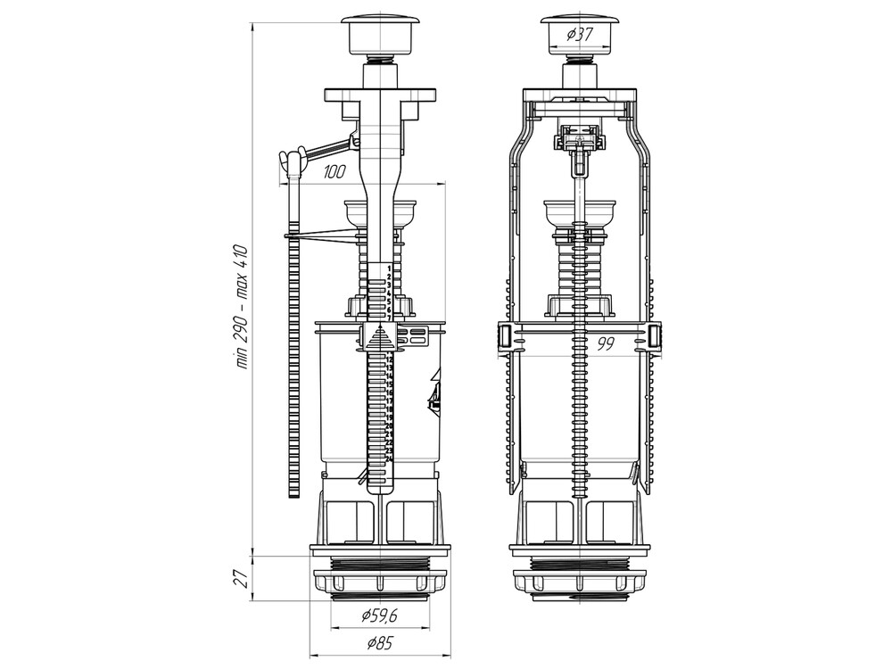 WC7030М Сливной механизм АНИ Пласт кнопка металл эконом