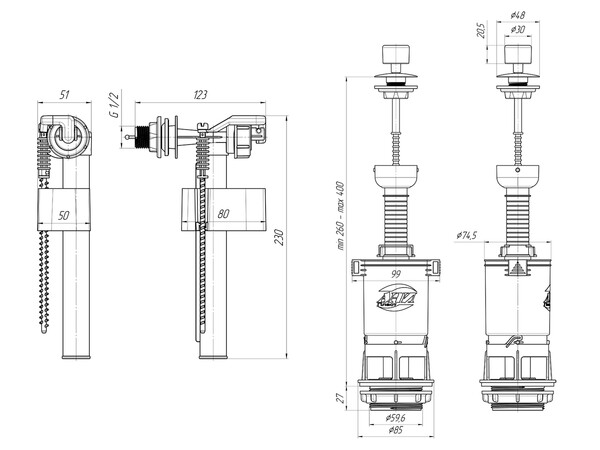 WC4050 Арматура с бок подв шток пластик эконом АНИ Пласт