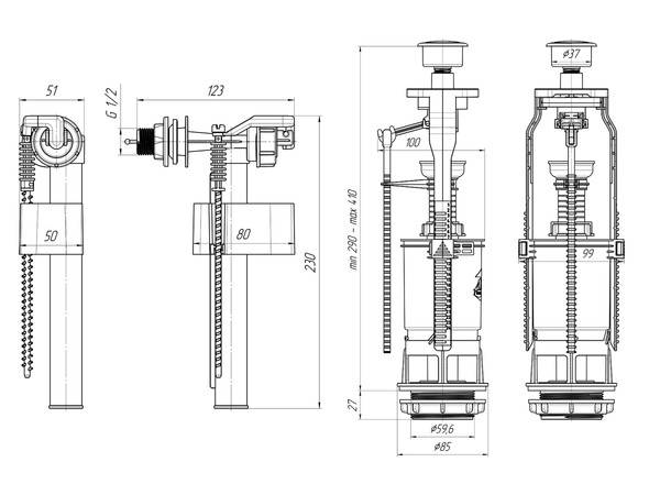 WC6050 Арматура с бок подв 1/2 пласт эконом кнопка белая АНИ Пласт
