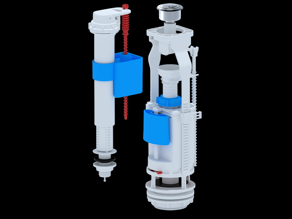 WC9510C Арматура АНИ Пласт ниж.подводка 1/2 пластик кнопка хром двойная