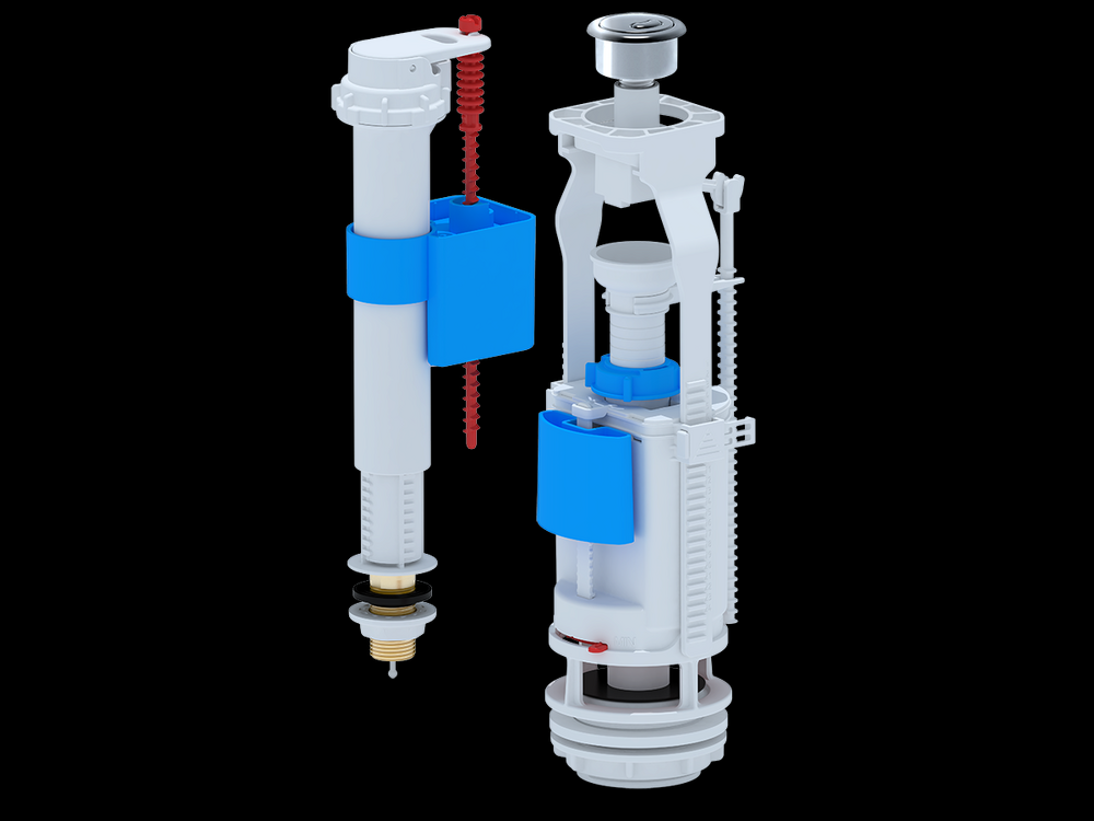 WC9520C Арматура АНИ Пласт ниж.подводка 1/2 латунь кнопка хром двойная