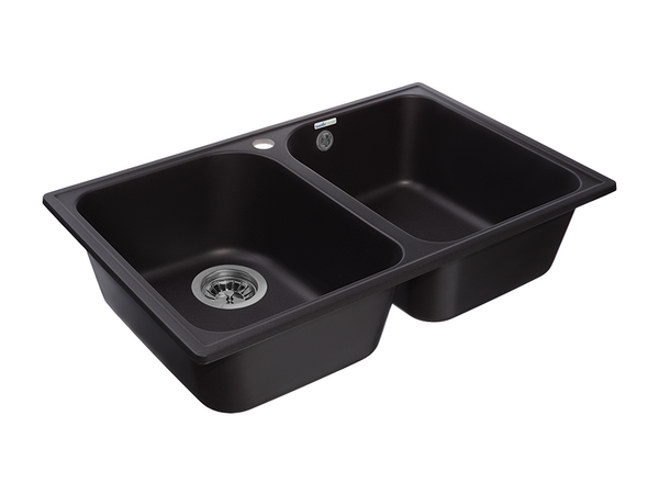 Мойка для кухни GranFest QUARZ GF-QUARZ 15 2 чаши 740*480 мм без сифона (15 черный)