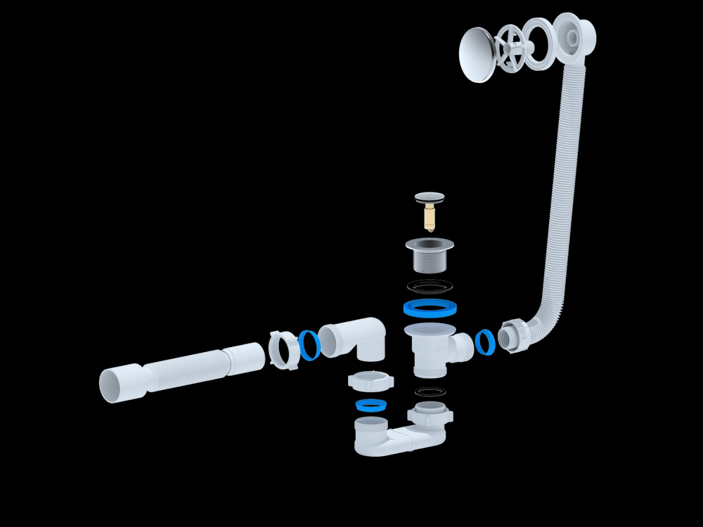 EС055 Сифон АНИ Пласт д/в клик-клак, плоск. с вып и перел, г/т 375*40*50