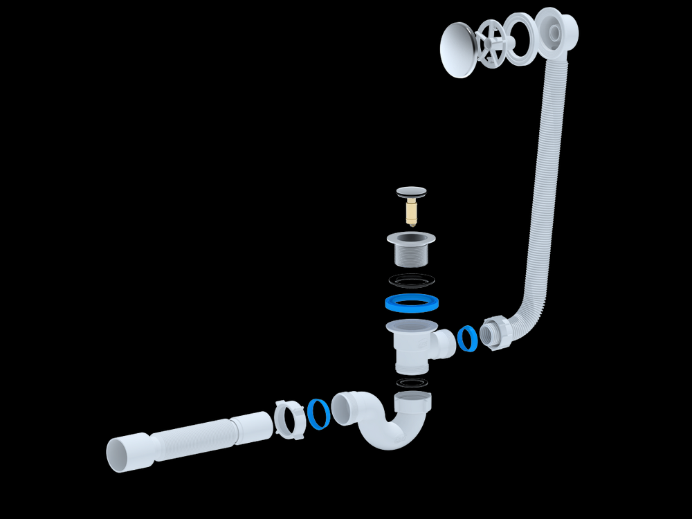 EС155 Сифон АНИ Пласт для ванны клик-клак с вып и перекл г/т 375*40*50