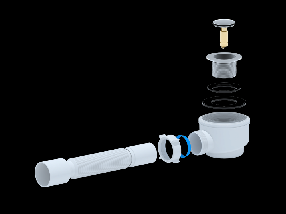 E415CL Сифон для душ поддона АНИ Пласт 1 1/2 * 50 с г/т 375*40/50 хром клик-клак