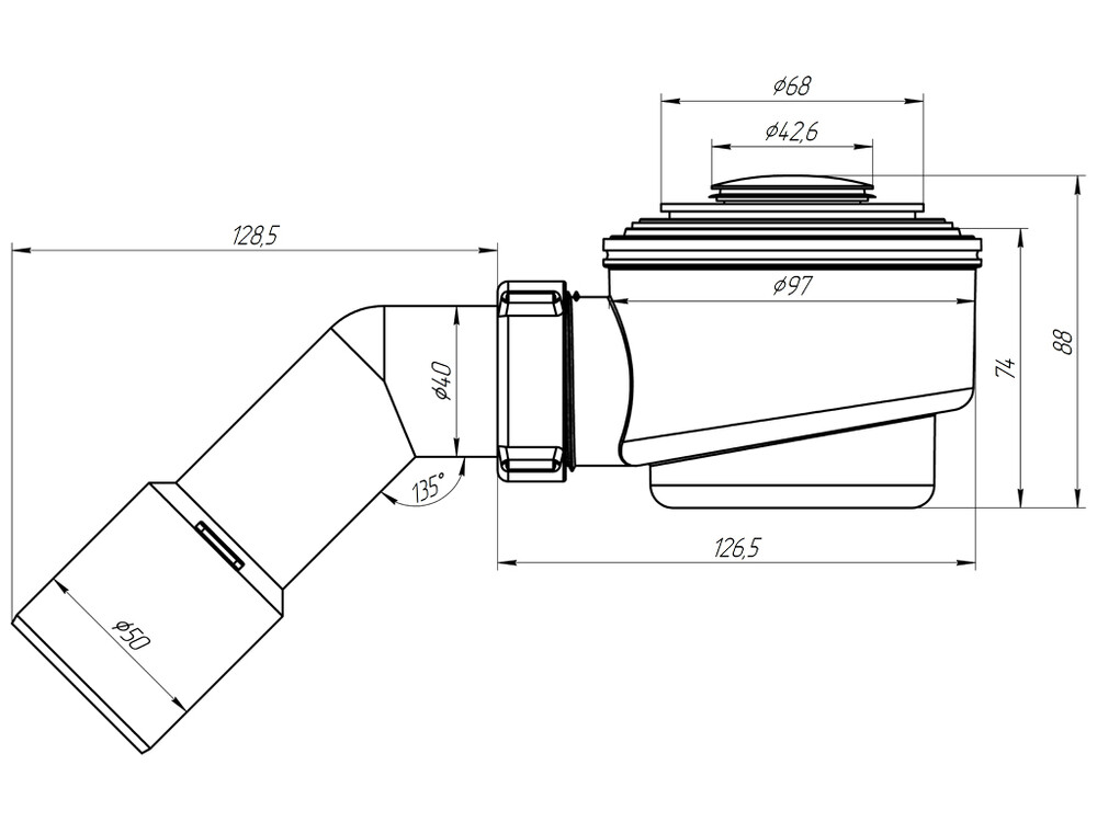 E411CLS Сифон для душевого поддона АНИ Пласт 1 1/2* 50 с п/т 45 г 40*50 хр, клик-клак(сетка)