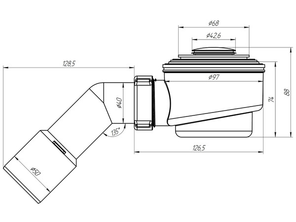 E411CLS Сифон для душевого поддона АНИ Пласт 1 1/2* 50 с п/т 45 г 40*50 хр, клик-клак(сетка)