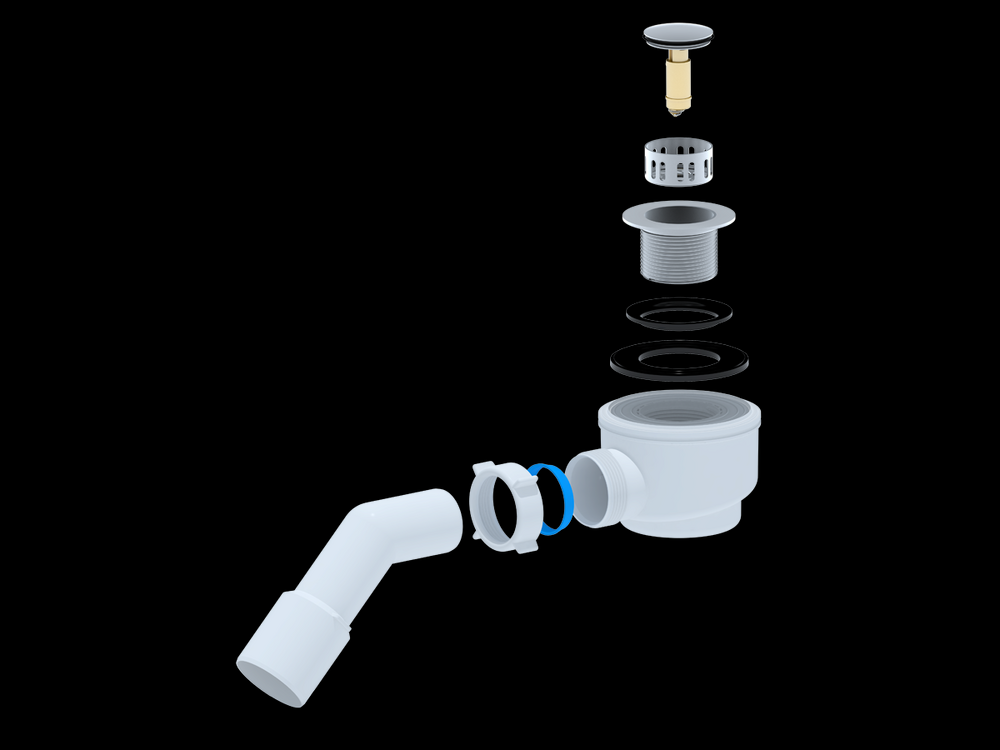 E411CLS Сифон для душевого поддона АНИ Пласт 1 1/2* 50 с п/т 45 г 40*50 хр, клик-клак(сетка)