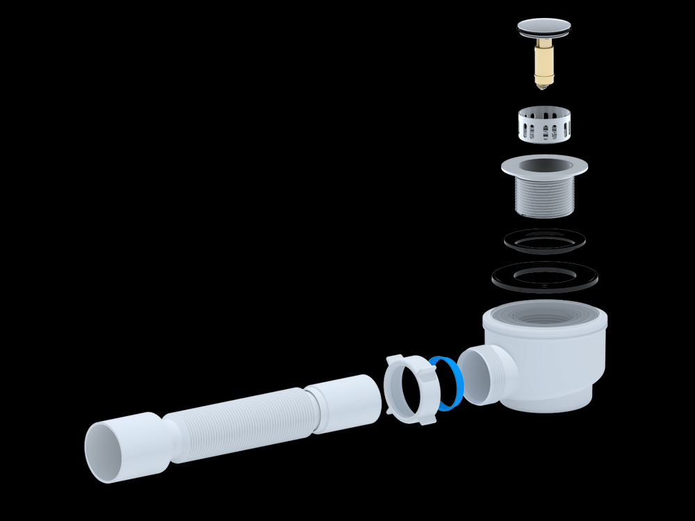E415CLS Сифон для душевого поддона АНИ Пласт 1 1/2*50 с г/т 375 хром, клик-клак (сетка)